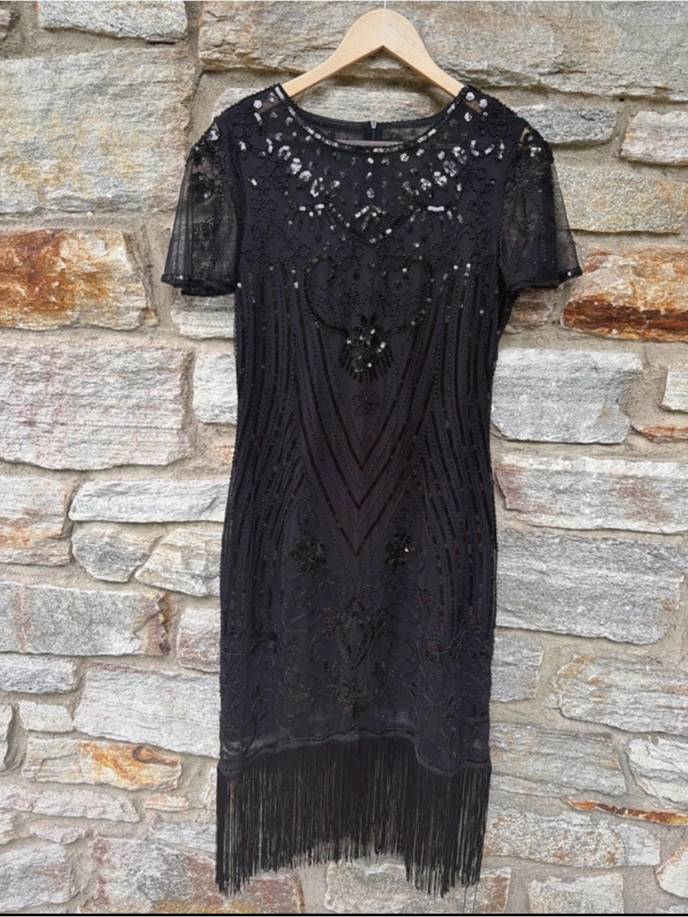 Amazon Black Beaded Fringe Midi Dress